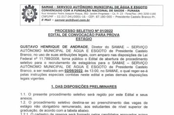 EDITAL DE CONVOCAÇÃO ESTÁGIO