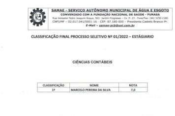 CLASSIFICAÇÃO FINAL PROCESSO SELETIVO Nº01/2022