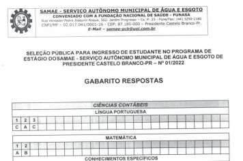 GABARITO EDITAL DE CONVOCAÇÃO DE ESTÁGIO